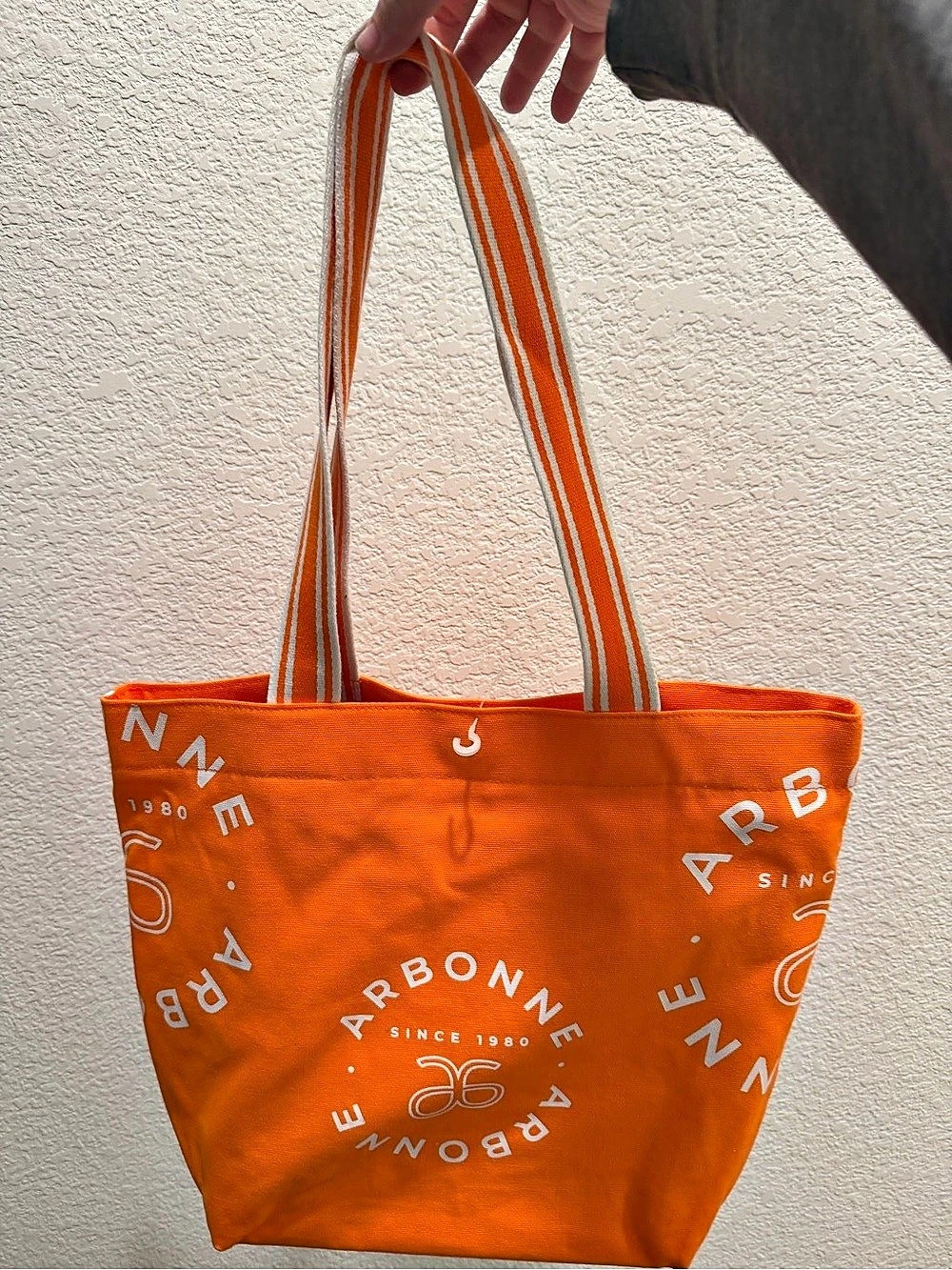 Arbonne Bright Orange Canvas Tote with Striped Shoulder Straps